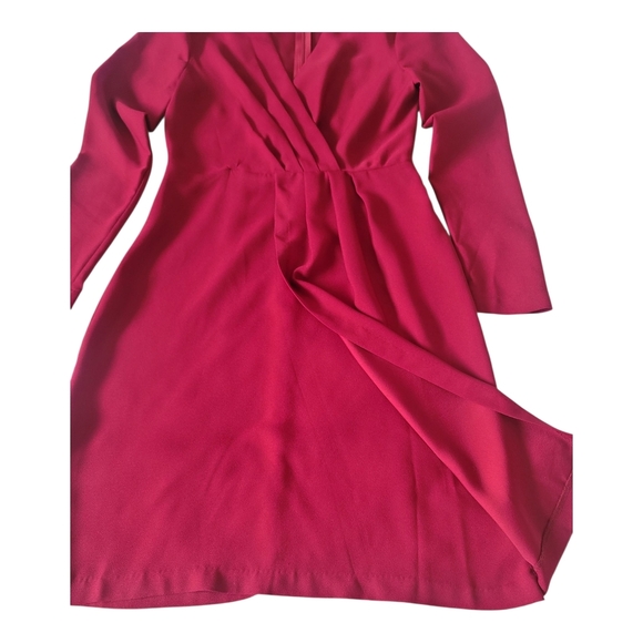 Halston Red Long Sleeve V-Neck Wrap Dress| Size XS - Picture 10 of 11